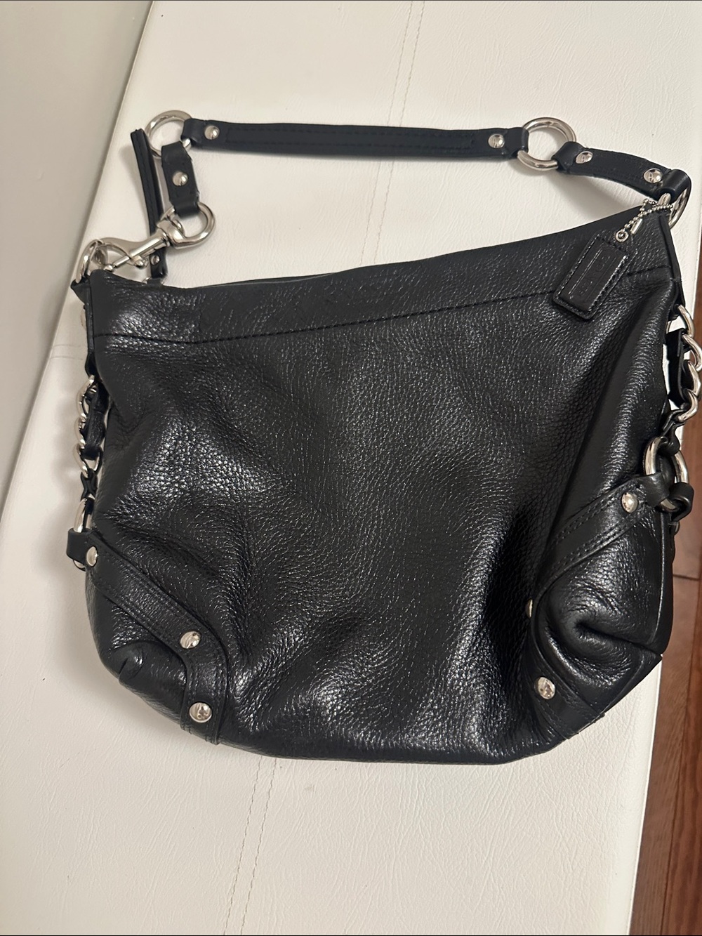 Coach Black Leather Shoulder Bag with Silver Hardware